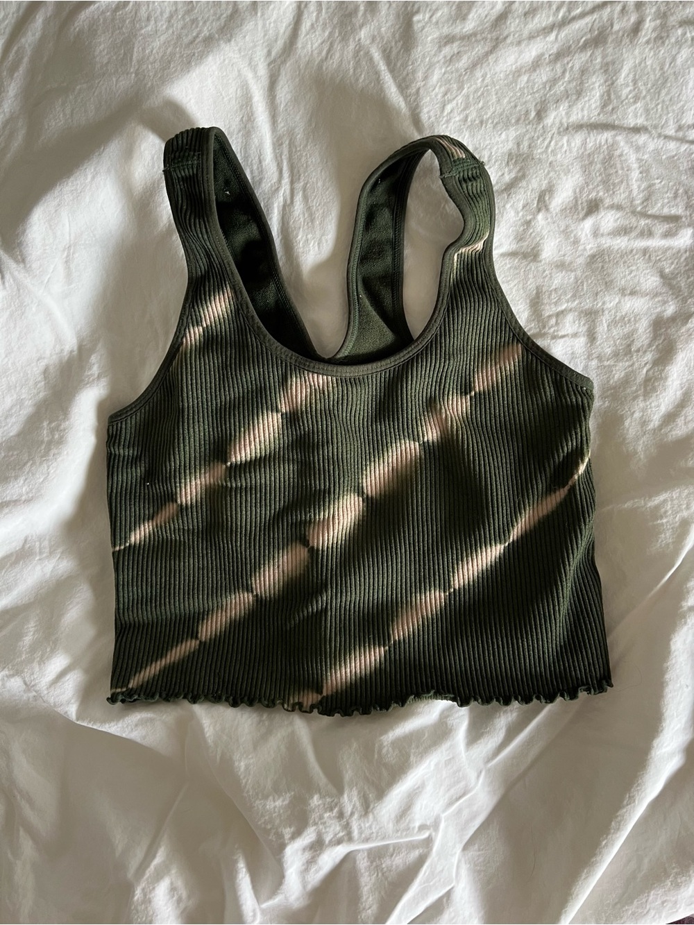 Spiritual Gangster Ruffle Hem Crop Tank - tie dye green